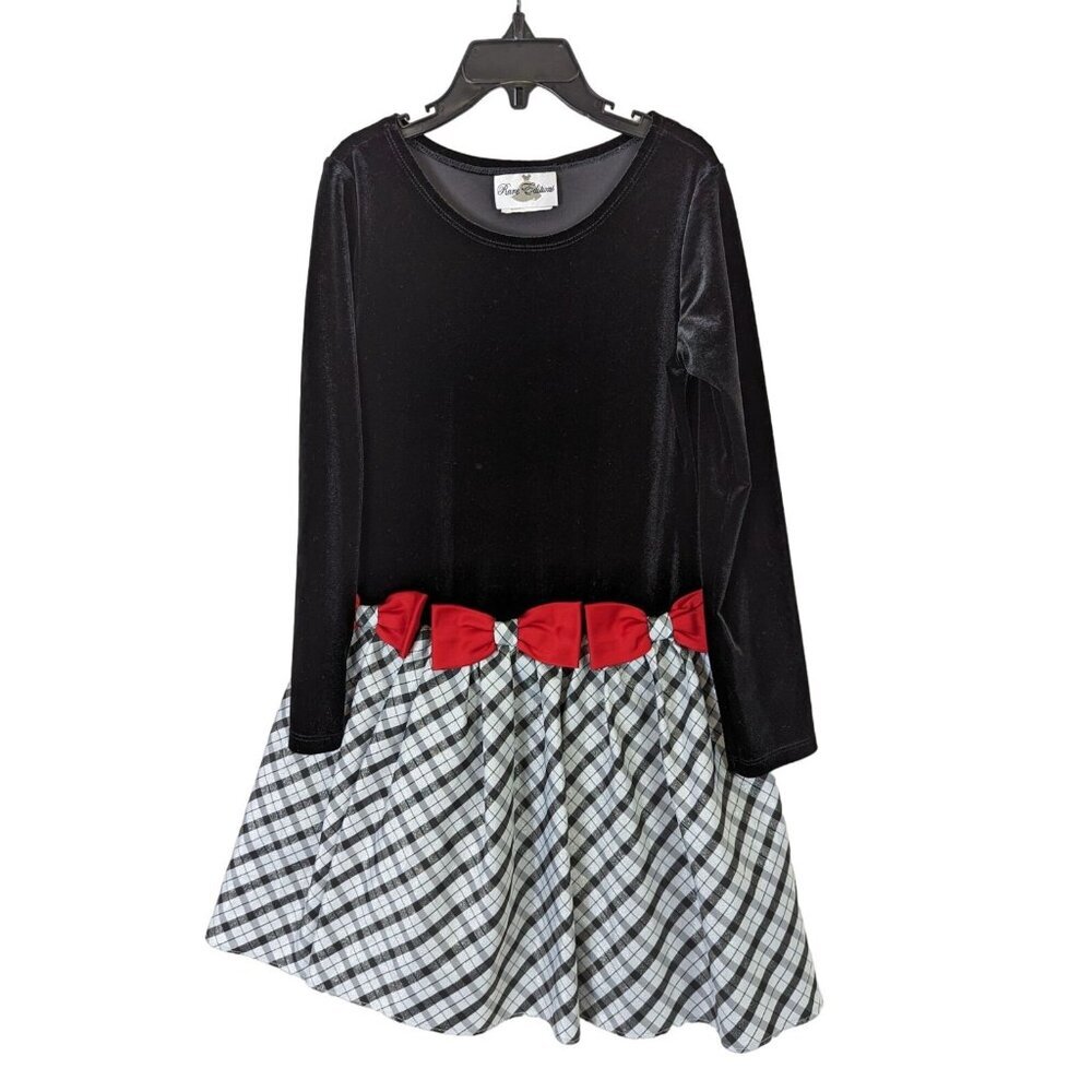 Rare Editions Little Girls size 6X Black Red Velvet Drop Waist Bow Party Dress